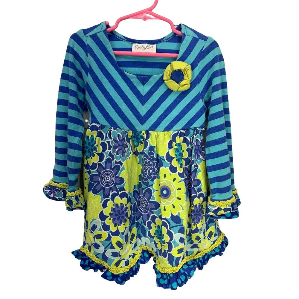Emily‎ Rose Long Sleeve Floral Striped Size 5 Tunic Dress